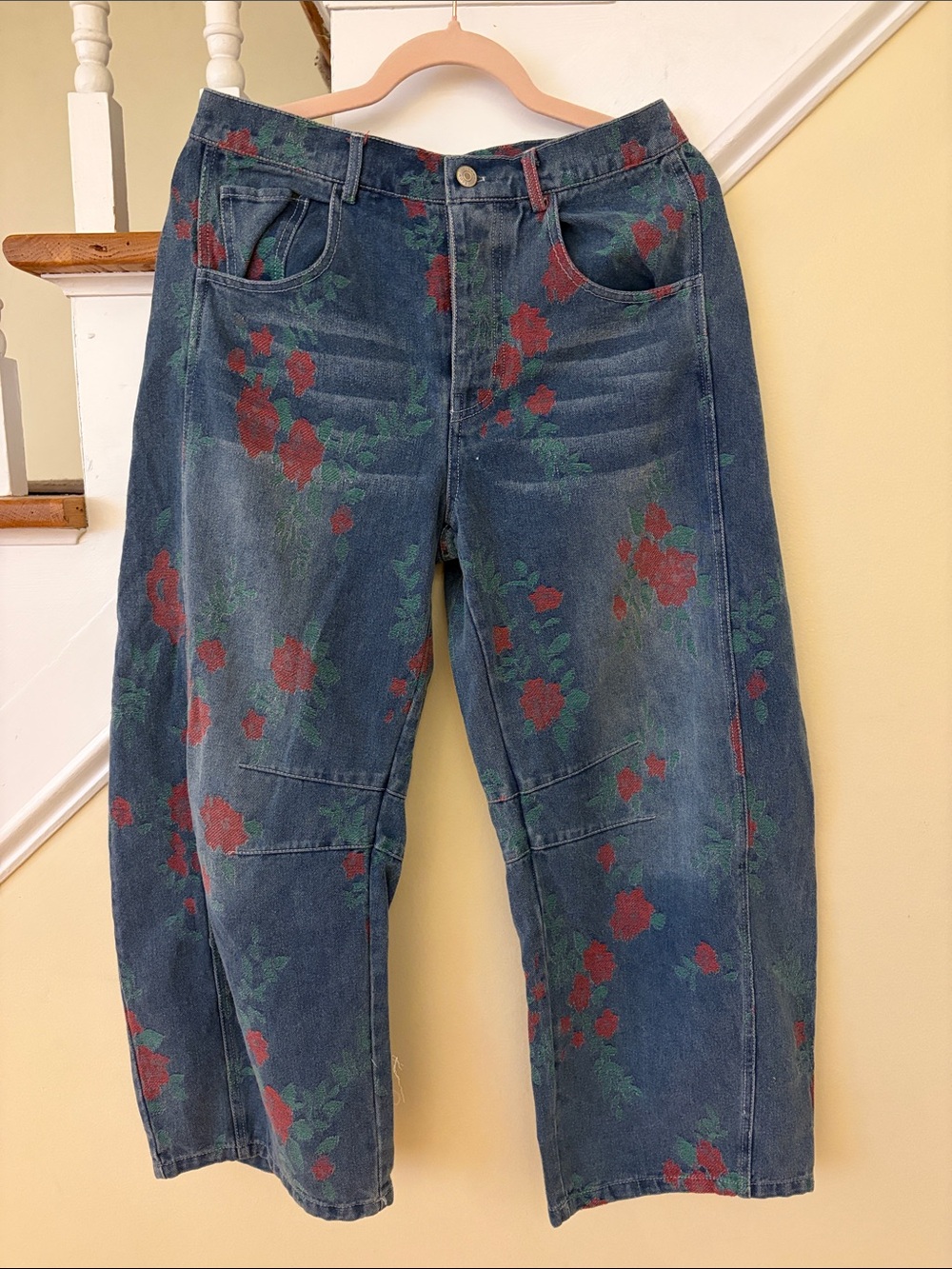 Eesome Blue Floral barrel Jeans